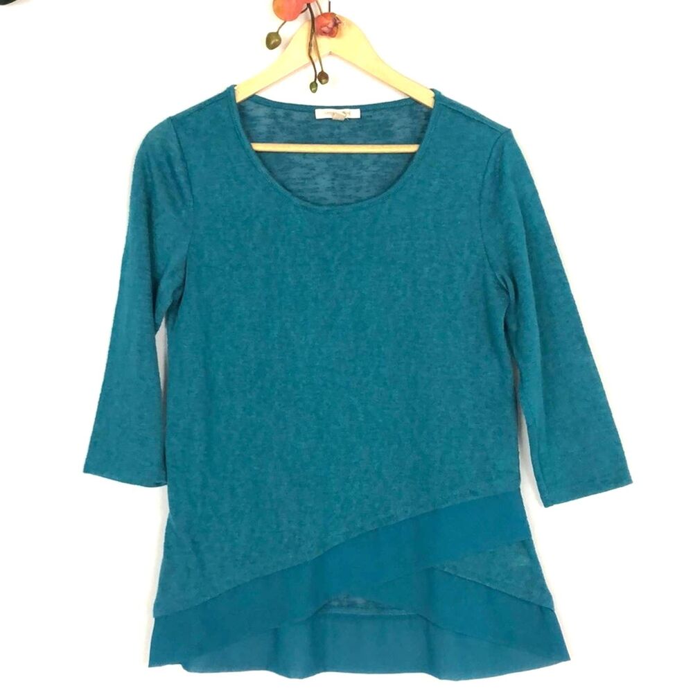 Skies Are Blue Blouse teal hi-low 3/4 sleeve teal sz s